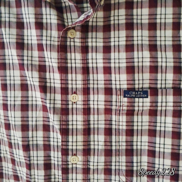 Chaps Ralph Lauren Burgundy long sleeve plaid - Picture 2 of 7